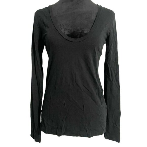James Perse Size 1 Small Top Blouse Black Long Sleeve Scoop Neck T Shirt Tee - Picture 1 of 8